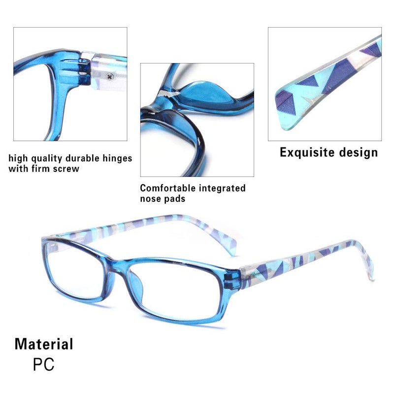 Henotin 5-Pack Reading Glasses Blue Light Blocking Anti Eyestrain Computer Reading Glasses for Women and Men Readers (Mixed color, 2.00) - Image 3